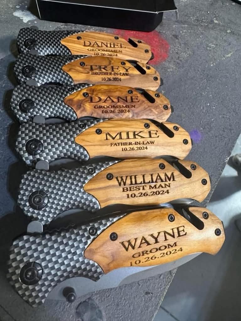 Personalized Wooden Handle Knife with Case — Custom Engraved Gift