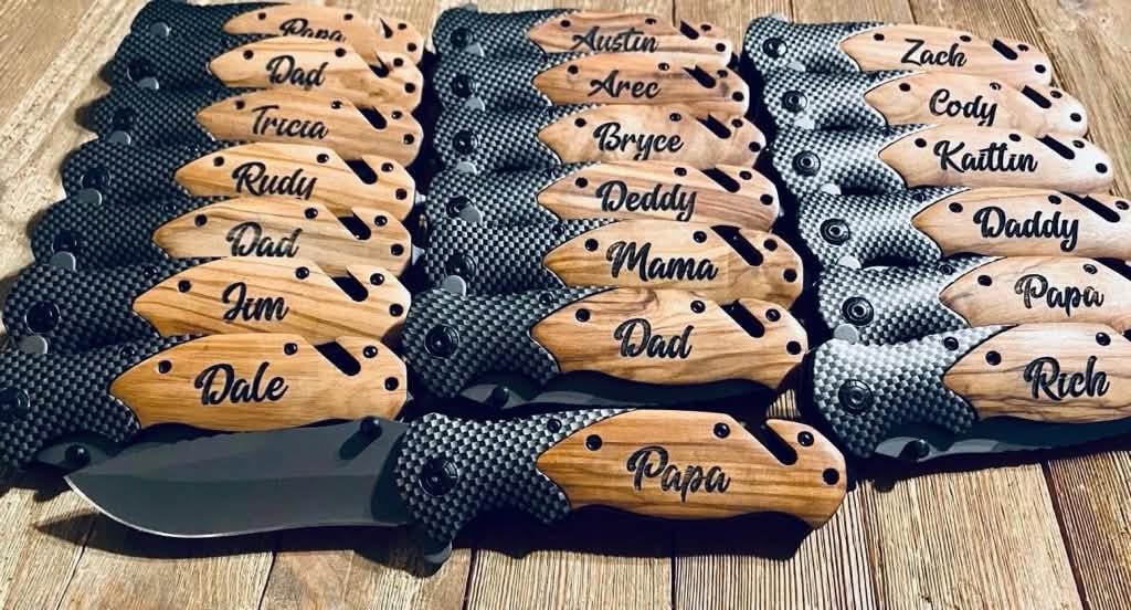 Personalized Wooden Handle Knife with Case — Custom Engraved Gift